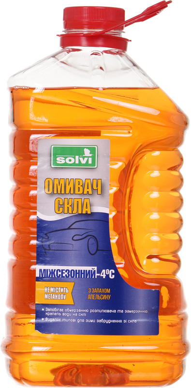 Рідина для склоомивоча SOLVI, апельсин, міжсезонні, -4 °С, 4л